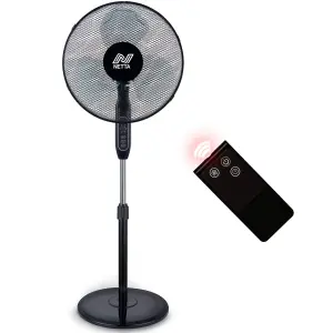 16 Inch Pedestal Fan With Remote Control Timer - Black