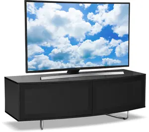 Centurion Supports Caru Gloss Black Beam-Thru Remote Friendly "D" Shape Design up to 65" TV Cabinet