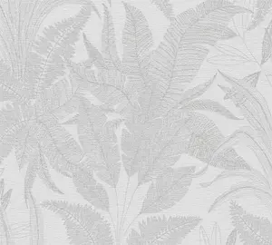 Galerie Welcome Home Silver Grey Botanical Leaves Wallpaper