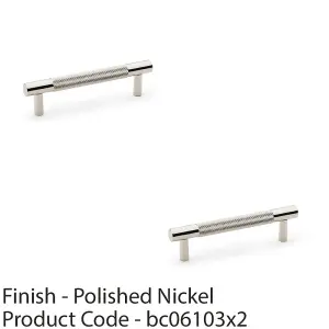 2 PACK - Knurled T Bar Door Pull Handle - Polished Nickel - 96mm Centres Premium Drawer