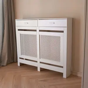 White Radiator Cover With Storage Draw - Medium