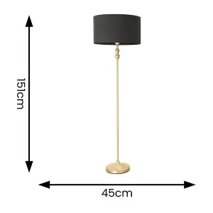 ValueLights Maggie Gold Metal Candlestick Floor Lamp with Charcoal Fabric Lamp Shade and LED Bulb