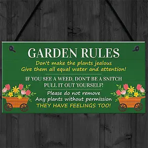 Red Ocean Garden Rules Funny Sign - Outdoor Decor For Your Garden, Garden Shed or Summer House  Funny Garden Signs