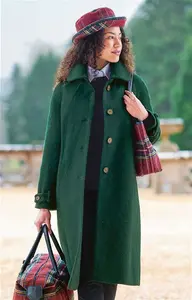 House Of Bruar Ladies Tweed Raglan Coat - Bottle Green