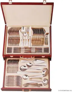 95Pc Cutlery Set Wooden Case Restaurant Kitchen Spoons Silver Utensils Kit