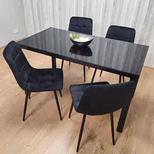 Black Kitchen Dining Table And 4 Black Tufted Velvet Chairs Set Of 4 Dining Room Furniture