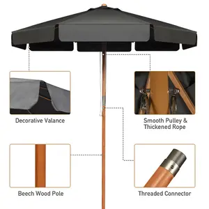 Costway 3m Garden Parasol Tilt Bar Market Table Umbrella with Valance and 8 Solid Ribs