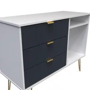 Linear Ready assembled Matt indigo & white Media unit with 2 shelves & 3 drawers, (H)97cm x (W)74cm x (D)39.5cm