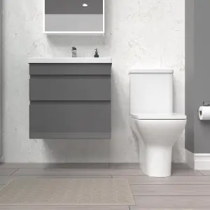 Nes Home 600mm Wall Hung Drawers Vanity Unit Steel Grey & Rimless Toilet Set