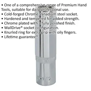 12mm Deep Drive Socket - Premium Forged Chrome Vanadium Steel with Polished Finish