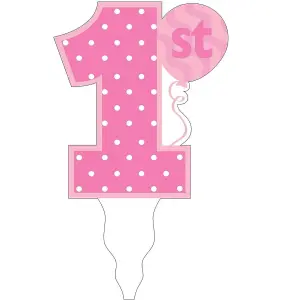 Creative Party Number 1 Polka Dot Cake Topper Pink/White (One Size)