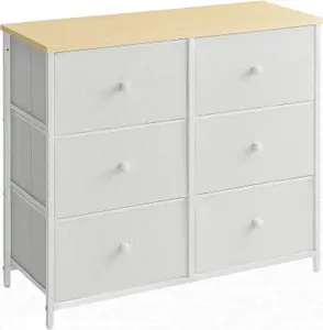 SONGMICS Dresser, 6 Fabric Drawers with Durable Metal Frame, Storage Unit, Organizer for Nursery, Bedroom, Hallway, White and Oak