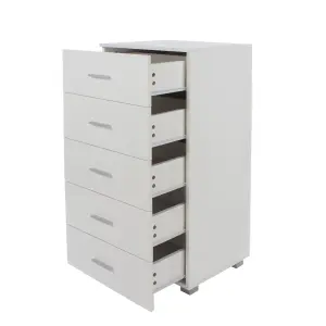 Lido 5 narrow tall chest of drawers, White