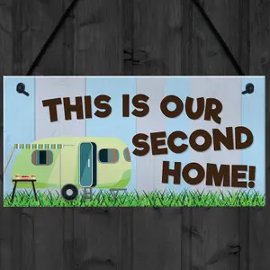 Red Ocean This Is Our Second Home Funny Caravan Hanging Plaque Camping Holiday Sign Gift