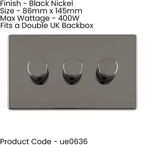 2 PACK 3 Gang Dimmer Switch 2 Way LED SCREWLESS BLACK NICKEL Light Dimming Wall