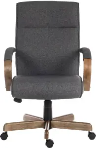 Grayson Executive Chair in grey fabric with driftwood arms and base