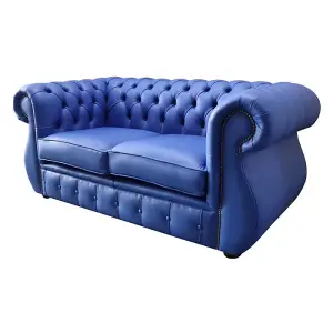 Chesterfield 2 Seater Deep Ultramarine Blue Leather Sofa Bespoke In Kimberley Style