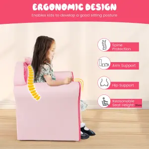 Costway Kids Sofa Children Armrest Upholstered Chair Cute Pattern Armchair Solid Frame