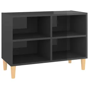 Berkfield TV Cabinet with Solid Wood Legs High Gloss Grey 69.5x30x50 cm