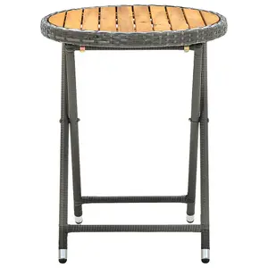 Berkfield Tea Table Grey 60 cm Poly Rattan and Solid Acacia Wood