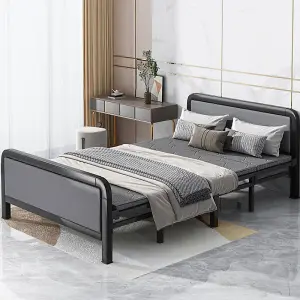 Grey Metal Steel Construction No-Assembly One-Piece Design Foldable Bed