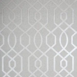 GoodHome Euclea Beige Art deco Silver effect Textured Wallpaper