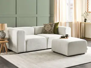 2 Seater Modular Corduroy Sofa with Ottoman White FALSTERBO