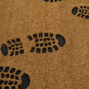 JVL Rubber Embossed PVC Backed Coir Doormat, 40x60cm, Foot Prints