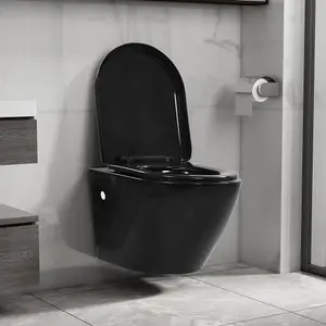 Berkfield Wall Hung Rimless Toilet Ceramic Black