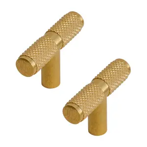 DecorAndDecor - AURELIA Matt Gold Knurled T-bar Cabinet Knob Drawer Cupboard Kitchen Pull Handles - Pair