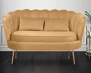 2 Seater Loveseat Small Sofa in Velvet Gold Fabric