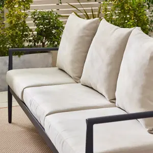 Furniturebox UK Laguna Outdoor Sofa Set - 5 Seater Grey Garden Sofa Set - 3 Seater Sofa Plus Coffee Table & Armchairs - Free Cover