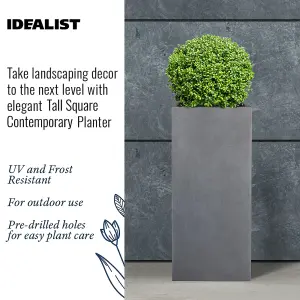 Set of 2 IDEALIST™ 50cm Tall Planter, Dark Grey Reinforced Stone Garden Planters, Outdoor Plant Pots L21 W21 H50 cm, 22L