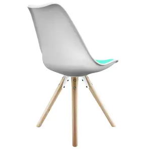 Soho White & Aqua Plastic Dining Chair with Pyramid Light Wood Legs