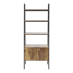 Wooden 4-Tier Ladder Shelf with Storage Cabinet