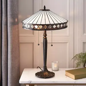 Dark Bronze Table Lamp - Diamond Shaped Detailling - 2 x 60W E27 GLS Required