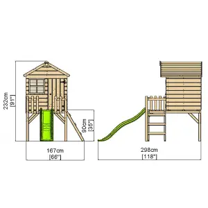 Rebo Orchard 4FT x 4FT Wooden Playhouse On 900mm Deck and 6FT Slide (Swan Light Green)