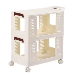 2 Tiers Foldable Kitchen Bathroom Storage Shelf Slim Trolley Cart