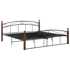 Berkfield Bed Frame Black Metal and Solid Oak Wood 180x200 cm 6FT Super King