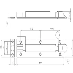 AFIT Polished Chrome Bell Pattern Necked Barrel Bolt 150 x 32mm