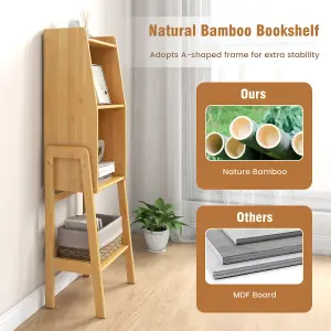 Costway 4 Tier Bamboo Bookshelf Free Standing Tall Bookcase Storage Organizer Rack Shelf