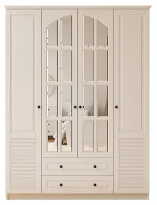 ELISE XL 4 Door 2 Drawer Mirrored White Wardrobe