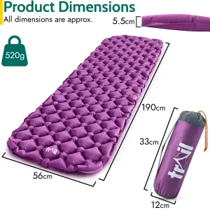 Lightweight Sleeping Mat Ultra Light Inflatable Camping Air Pad Waterproof 5.5cm - Purple