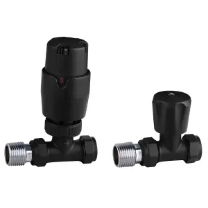 Pair of Straight Black Thermostatic Radiator Valves