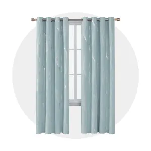 Deconovo Eyelet Blackout Curtains Thermal Insulated Silver Wave Line Foil Printed Curtains W66 x L54 Inch Light Blue 2 Panels