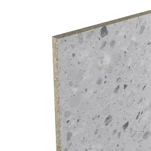 GoodHome Algiata Polished Grey Terrazzo effect Laminated chipboard Back panel, (H)8mm (W)600mm (T)8mm