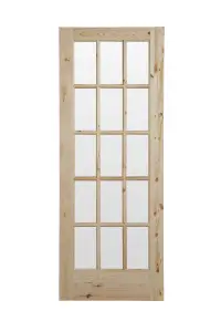 Fortia 0 panel 15 Lite Clear Glazed Traditional Natural Pine veneer Internal Timber Door, (H)1981mm (W)762mm (T)35mm