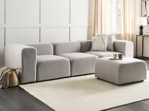 3 Seater Modular Boucle Sofa with Ottoman Light Grey FALSTERBO