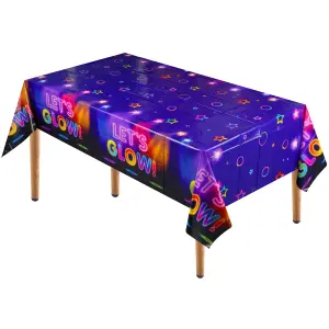 Let's Glow Neon Party Tablecloth, 137cm x 220cm Disposable Table Covers for Party Decoration