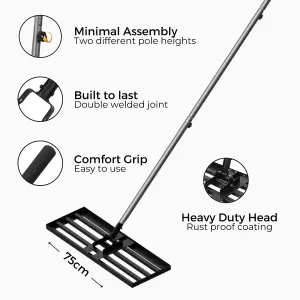 Lawn Leveller Rake / Lawn Lute for Top Soil, Sand, Dressing and Compost - 75cm -  Garden Lawncare Guy